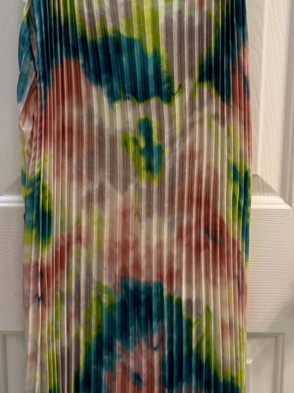 free press Pleated Tie-Dye Midi Skirt in Teal, Olive & Blush